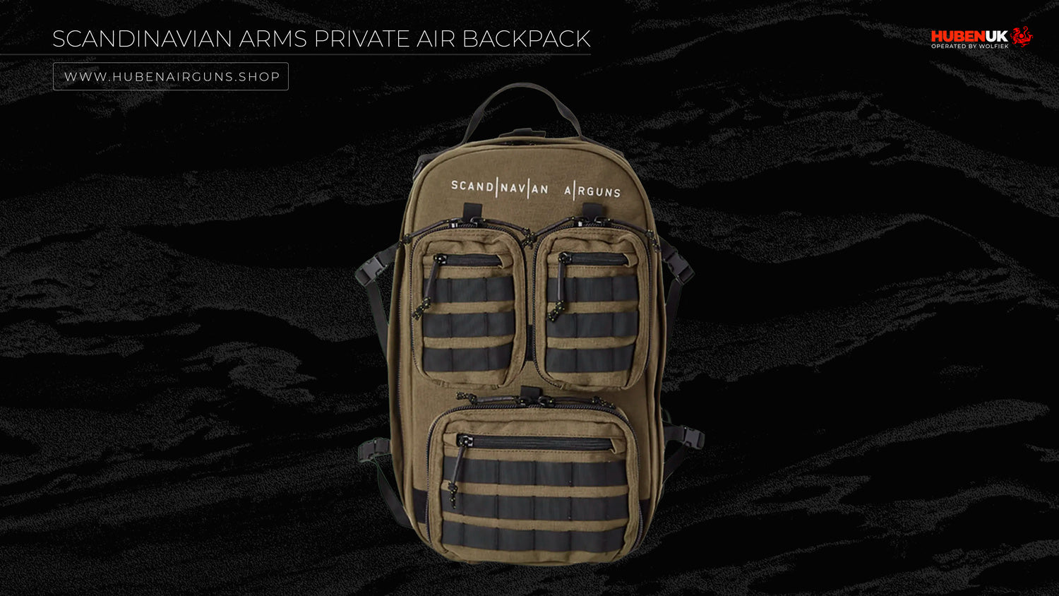 Scandinavian Arms Private Air Backpack front view on pockets and logo